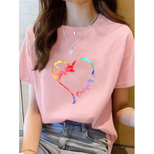T-shirt libéllule de couleur rose avec impression cœur coloré et libellule