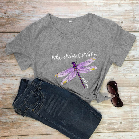 T-shirt libéllule avec citation inspirante et libellule couleur Gris fonce