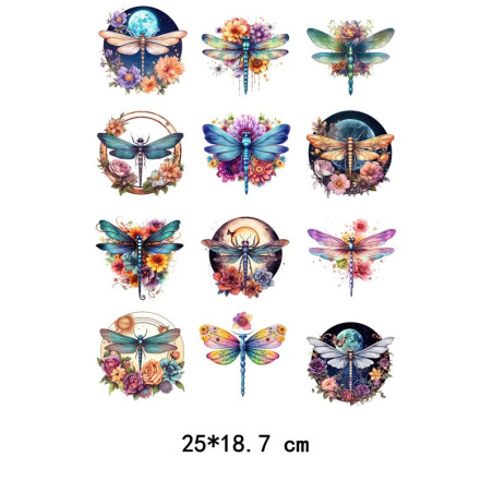Dimension Patch libéllule et fleur thermocollant