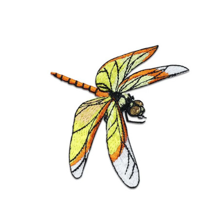 Patch brodé libéllule multicolore  à coudre - 6.3cm x 7.6cm  - Lot de 3 -  Couleur jaune