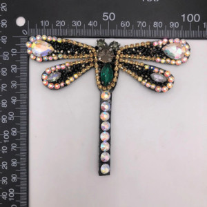 Patch libéllule colorée en strass - à coudre - 9.5cm x 9cm Couleur Noir