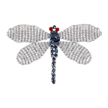 Patch à coudre libéllule en sequins blanc-bleu foncé tissé à la main - 10.1cm x 6cm