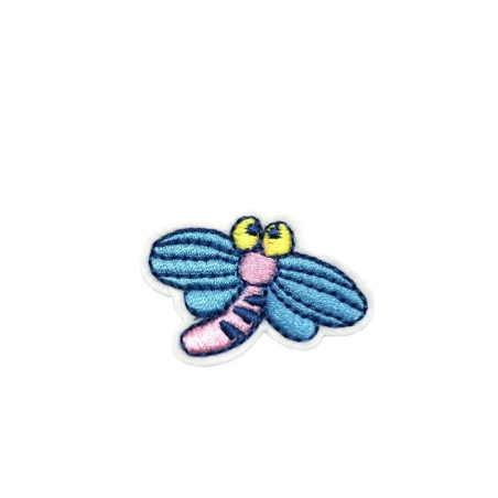 Vue générale Petits patches libéllule bleu rose thermocollants brodés - 3cm x 4cm - Lot de  6 pièces