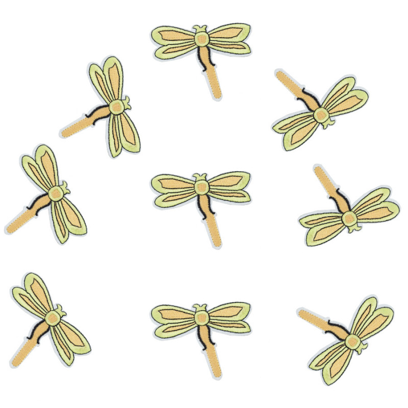Patches libéllules jaunes brodées - 7.8cm x 6.1cm - Lot de 10 pièces
