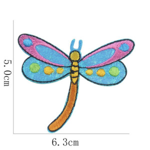 Dimensions Patches libéllules roses et bleues brodées thermocollants - 6.3cm x 5cm - Lot 5 pièces