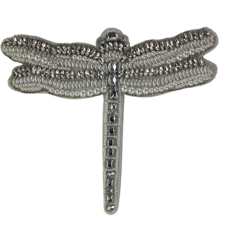 Grand patch à coudre libellule en strass argentés - 23.7cm x 20.7cm