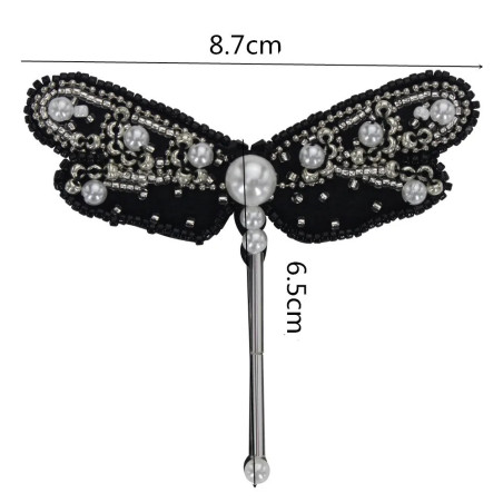 Dimensions Patch à coudre libellule en strass noirs - 8.7cm x 6.5cm