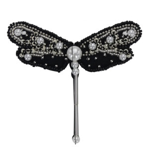 Patch à coudre libellule en strass noirs - 8.7cm x 6.5cm