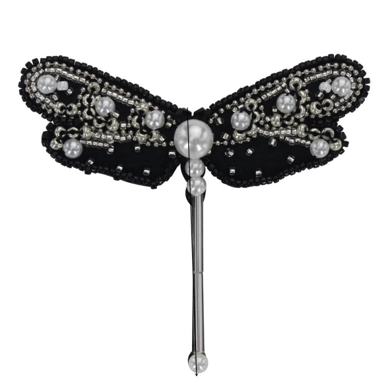 Patch à coudre libellule en strass noirs - 8.7cm x 6.5cm