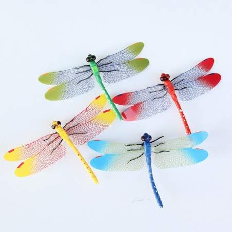 Set 5 Adesivi Murali 3D Libellule Colorate con Magnete 14cm