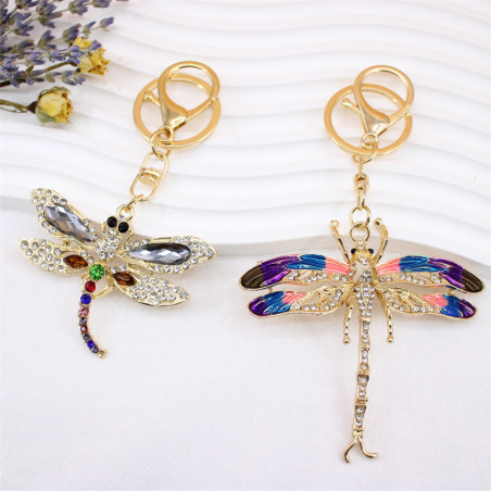 Porte-clés Libéllule en émail avec Strass - 5 couleurs au choix