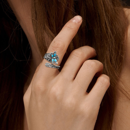 Vue Portée Bague Libéllule Vintage Turquoise des Jardins Mystiques