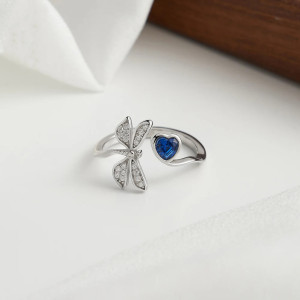 Vue générale Bague Libéllule avec petit Coeur en Argent Sterling 925 véritable Couleur Argent