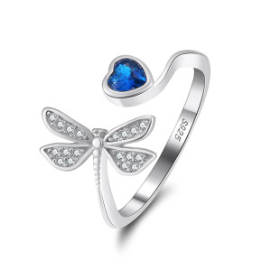 Bague Libéllule avec petit Coeur en Argent Sterling 925 véritable Couleur Argent