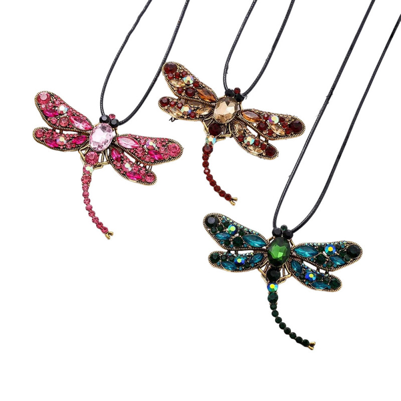 Collier Pendentif Libellule Mosaïque de Gemmes - 6 couleurs au choix !
