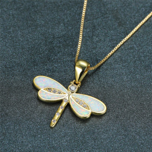Vue détaillée Vue générale Collier Pendentif Libellule Éclat Prismatique Couleur Blanc
