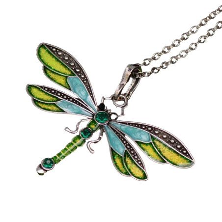 Collier Pendentif Libellule Aurore Flamboyante couleur Vert