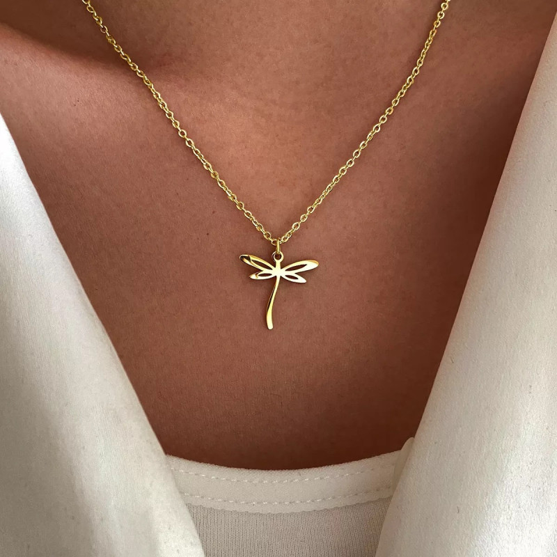Vue Portée Collier Pendentif Libellule Aile Solaire