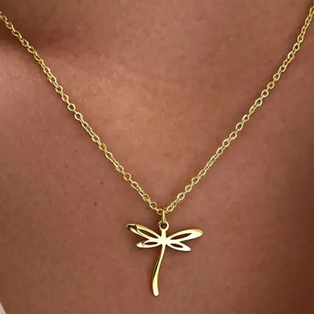 Vue Portée "Collier Pendentif Libellule "Aile Solaire"