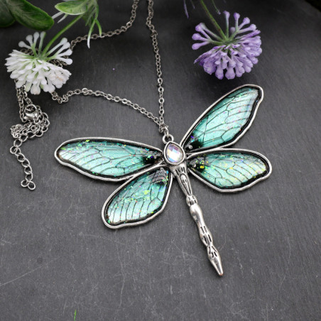 Vue générale Collier Pendentif Libellule Aile de Lumière