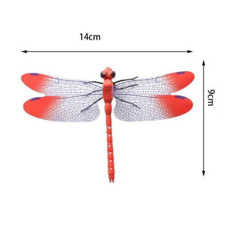 Autocollant Mural Libellules Colorées en 3D avec aimant - 14cm - couleur rouge