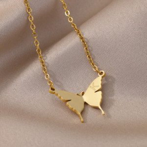 Vue générale Collier Aile de Papillon - Murmure Doré - Choississez votre initiale !