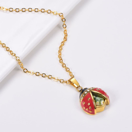 Avant Collier Pendentif Coccinelle chaîne plaquée Or 18 Carats