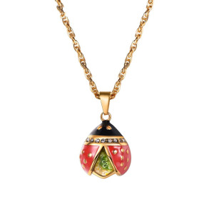 Collier Pendentif Coccinelle chaîne plaquée Or 18 Carats