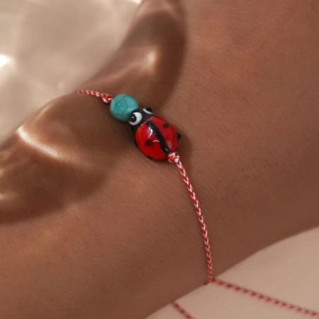Vue Portée Bracelet Coccinelle Ruban Rouge