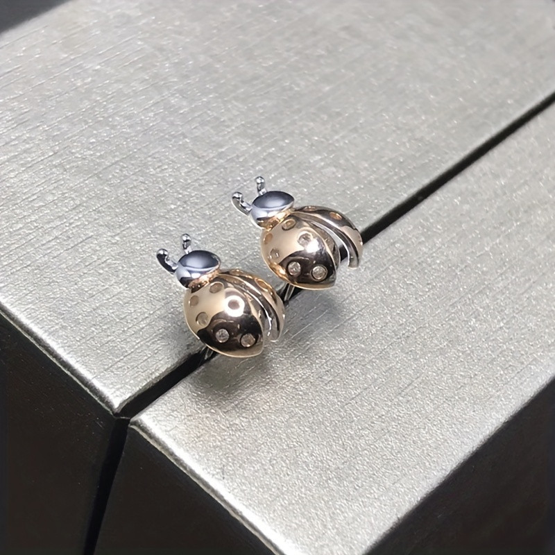 Vue détaillée Boucles d'Oreilles Coccinelle en Argent Sterling 925 Plaqué Or 18 Carats