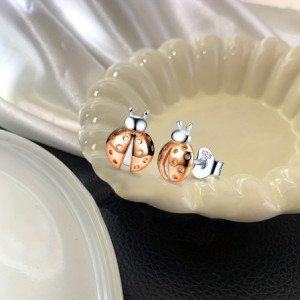 Vue générale Boucles d'Oreilles Coccinelle en Argent Sterling 925 Plaqué Or 18 Carats