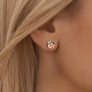 Vue Portée Boucles d'Oreilles Coccinelle en Argent Sterling 925 Plaqué Or 18 Carats