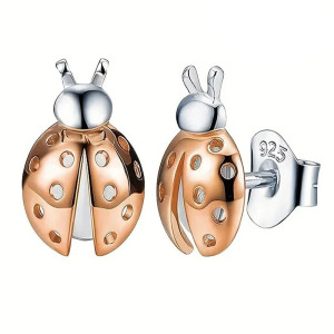 Boucles d'Oreilles Coccinelle en Argent Sterling 925 Plaqué Or 18 Carats