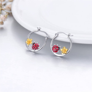 Avant Boucles d'Oreilles Créoles Coccinelle et Fleur de Miel