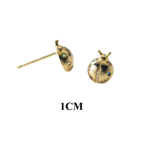 Dimensions des Boucles d'Oreilles Coccinelle Argent Sterling 925 et Petites Pierres de Coleur