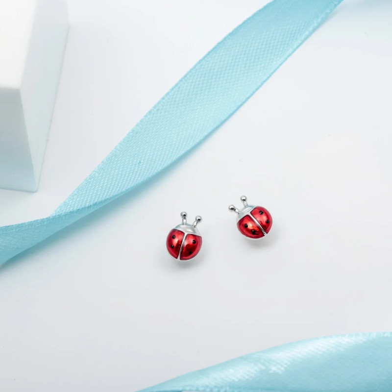 Vue générale Boucles d'Oreilles Coccinelle en Argent Sterling 925 Véritable