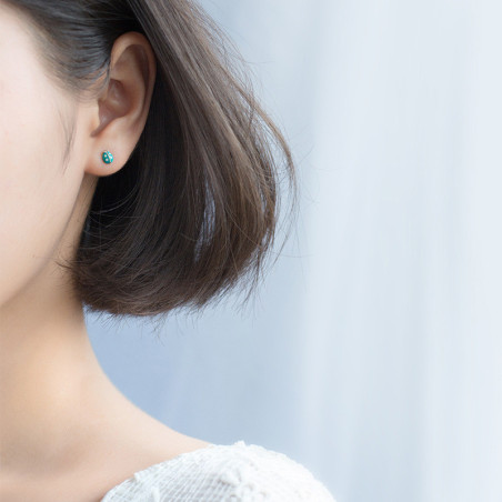 Vue Portée Boucles d'Oreilles Coccinelle de couleur Verte en Argent Sterling 925