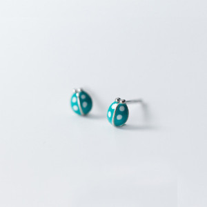Vue générale Boucles d'Oreilles Coccinelle de couleur Verte en Argent Sterling 925