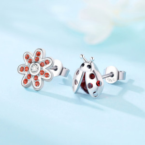Boucles d'Oreilles Coccinelle et étoile Strass - en Argent Sterling 925