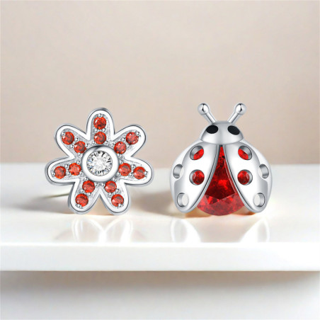Avant Boucles d'Oreilles Coccinelle et étoile Strass - en Argent Sterling 925