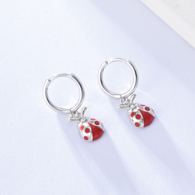 Boucles d'Oreilles Coccinelle Éclat du Jardin couleur Argent