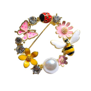 Avant Broche Coccinelle, Papillon et Abeille sur Fleurs