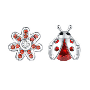 Boucles d'Oreilles Coccinelle et étoile Strass - en Argent Sterling 925