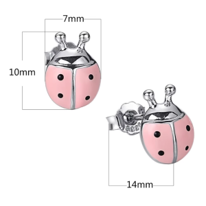 Dimensions des Boucles d'Oreilles Coccinelle de couleur Rose en Argent Sterling 925
