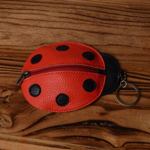 vue côté du Porte-clés Petit Porte-Monnaie Coccinelle en Cuir de Vache véritable