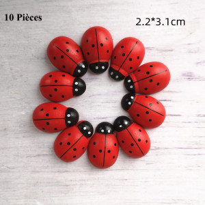 Décoration Figurine Coccinelles Rouges - 22mm x 31mm - Lot de 10 pièces