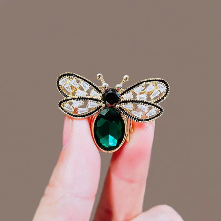 Broche Libellule éclats de Cristal Vert et Or