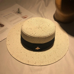 Chapeau de paille rétro tressé pour femme avec petite abeille Couleur Beige