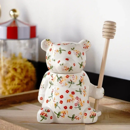 Pot à miel ourson en céramique décorée