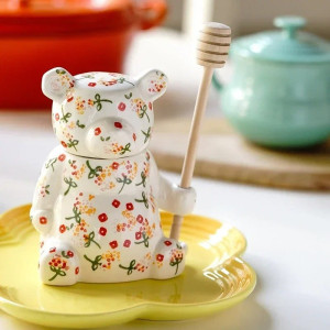 Magnifique Pot à miel ourson en céramique décorée